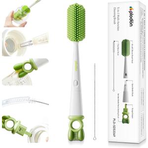 Detachable 5-in-1 Bottle Cleaning Brush Set - Silicone Baby Bottle Brush Cleaner Kit with Nipple Brush, Detail Brush & Straw Brush, Portable Long Handle Bottles Scrubber Cleaning Tool
