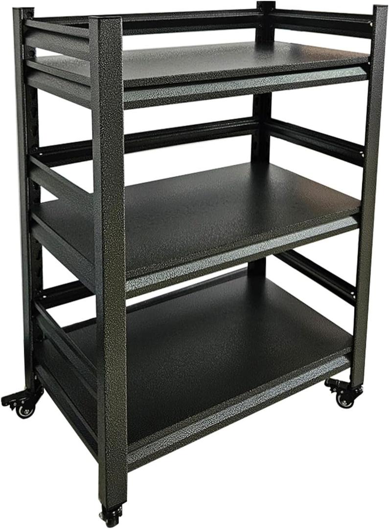 3 Tier Garage Storage Shelves,Heavy-Duty Unit with Wheels,Easy to Assemble Adjustable Metal Garage Shelving for Kitchen Warehouse Tool Room(Size:60cmX40cmX80cm)