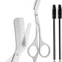 Eyebrow Trimming Scissors with Comb & Brush Set Professional Grooming Kit for Precise Eyebrow Shaping at Home/Salon, Stainless Steel Sharp Eye brow Razors for Women & Men (3-Piece Set)