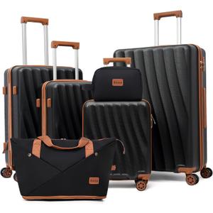 Luggage Sets 6 Piece Suitcases with Wheels,ABS Hard Case Suitcases with Spinner Wheels,Durable Travel Luggage with Combination Lock (Black, 6 Piece Set 16"/20"/24"/28")