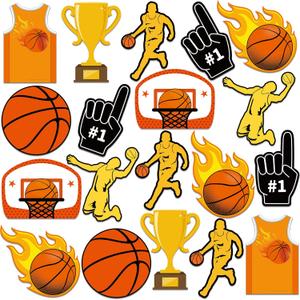 Seajan 200 Pcs Paper Basketball Cutouts Basketball Bulletin Board Decorations Cutouts Basketball Party Theme Party Decorations with 400 Glue Points for Sport Birthday Classroom Party Decor Supplies