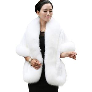 Caracilia Women Luxury Faux Fur Coat Jackets Wrap Cape Shawl for Wedding Party (One Size, White)