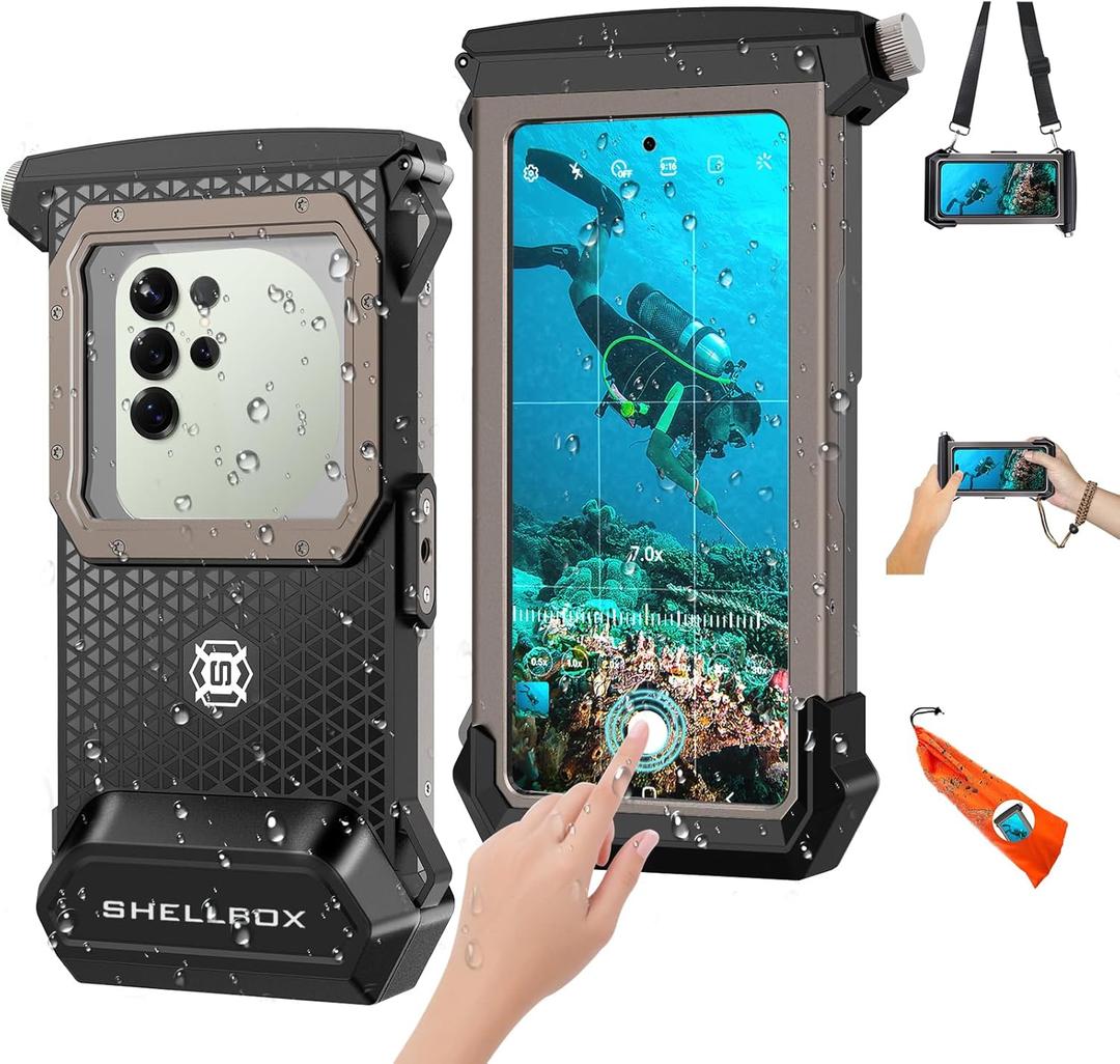 2026 Diving Snorkeling Phone Case for iPhone 17/16/15/14/13/12/11 Pro Max/XS/X Samsung Galaxy S25/S24/S23 Professional Scuba Dive Waterproof Underwater Photo Video Cover (5TH Gen, Black-)