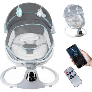 Electric Baby Swing for Infants to Toddler, Portable Swing Baby Rocker with 5 Point Harness, 5 Sway Speed, Bluetooth, 12 Preset Lullabies with Remote Control, Infant Swing for Baby Boys & Girls, Grey (Gray)