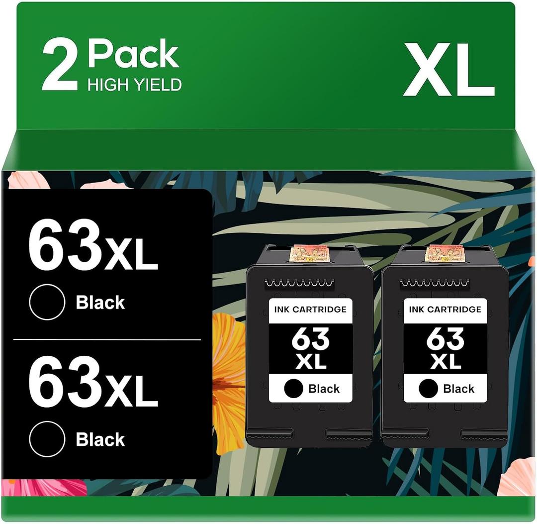 Ink 63 XL 63XL Black for HP 63 HP63 Ink Cartridges for HP Printers for Envy 4520 4512 4516 Officejet 5260 5252 3830 3833 4655 5255 Deskjet 1112 2130 3630 3634 Printer (Black, 2-Pack)