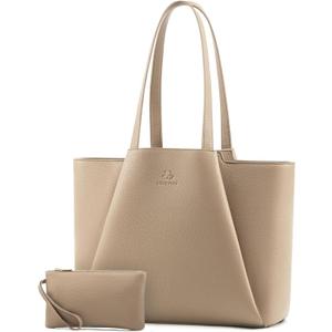 LOVEVOOK 17" Faux Leather Laptop Tote w/Clutch | Large Capacity Work Bag for Women | Business Travel | Sandy