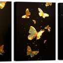 3 pieces Abstract Gold Butterfly Paintings Mimimalist Canvas Wall Art Flower Pattern Pictures Artwork Framed for Bathroom Living Room Bedroom Dining Room Kitchen Home Office Wall Decor