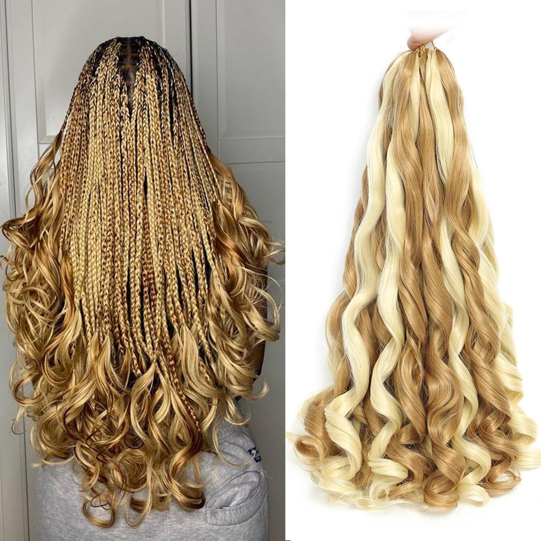 French Curly Braiding Hair 18 Inch 8 Packs - Pre Stretched Bouncy Braiding Hair- Loose Wavy Synthetic Hair Extensions For Black Women (18 inch 8 packs 27/613)