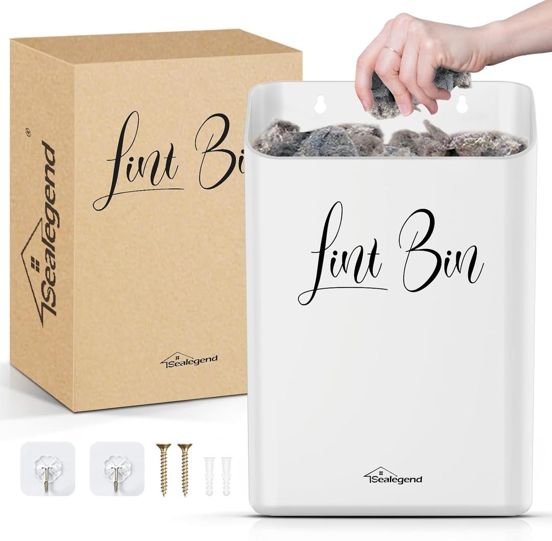 Sealegend Magnetic Lint Bin Lint Trash Can for Laundry Room Organization and Storage Dryer Lint Bin Decor Wall Mounted Space-Saving, White