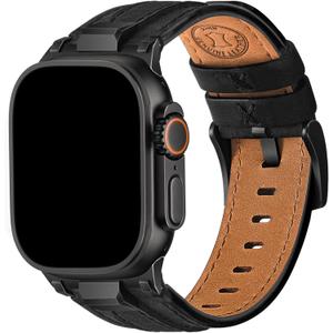 Wristitani Leather Bands Compatible with Apple Watch Band 49mm 46mm 45mm 44mm 42mm for Men, Metal Connector & Genuine Leather Replacement Straps for iWatch Ultra3/2/1 SE3/2/1 Series 11 10 9 8 7 6 5 4 (Black)