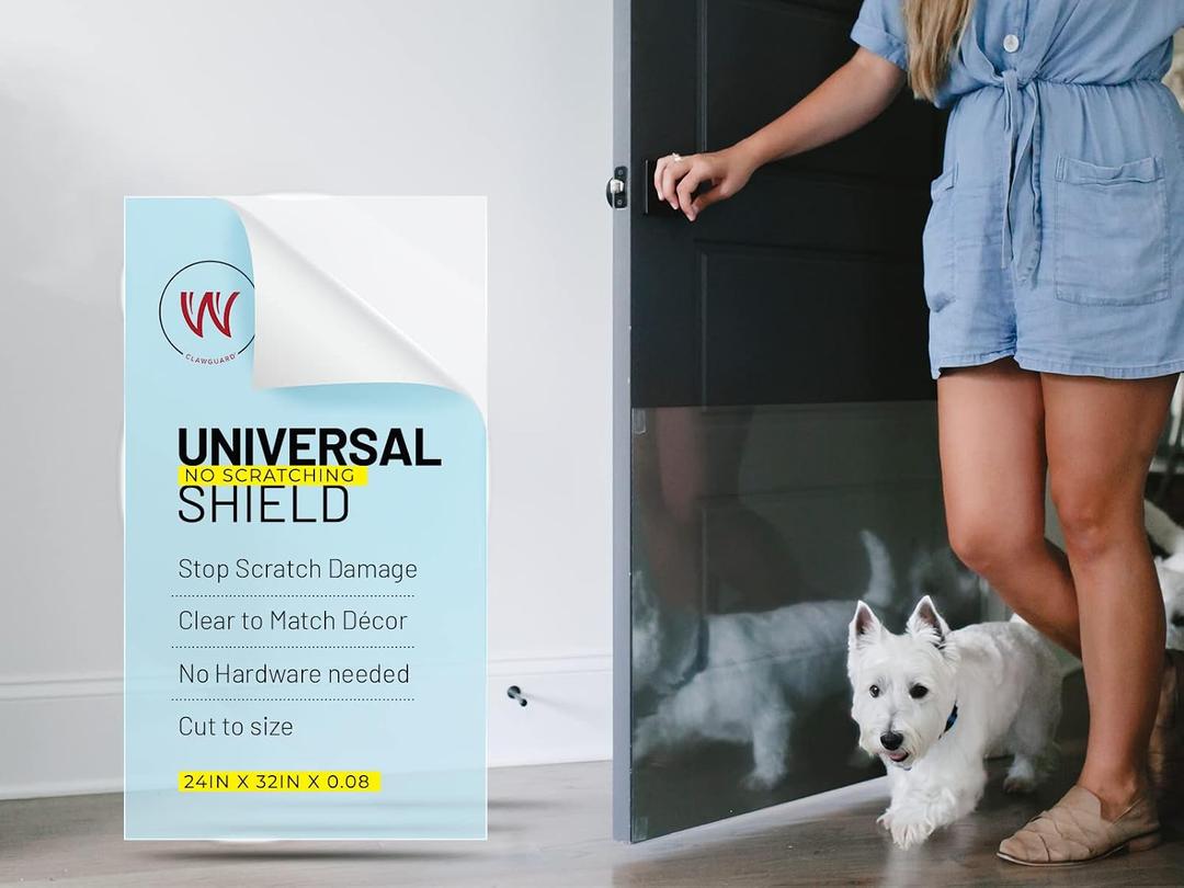 CLAWGUARD Plexiglass Universal Scratch Shield 32x24 in. Clear Door Scratch Protector Dog & Cat Wall, Door & Furniture Cat Scratch Protectors