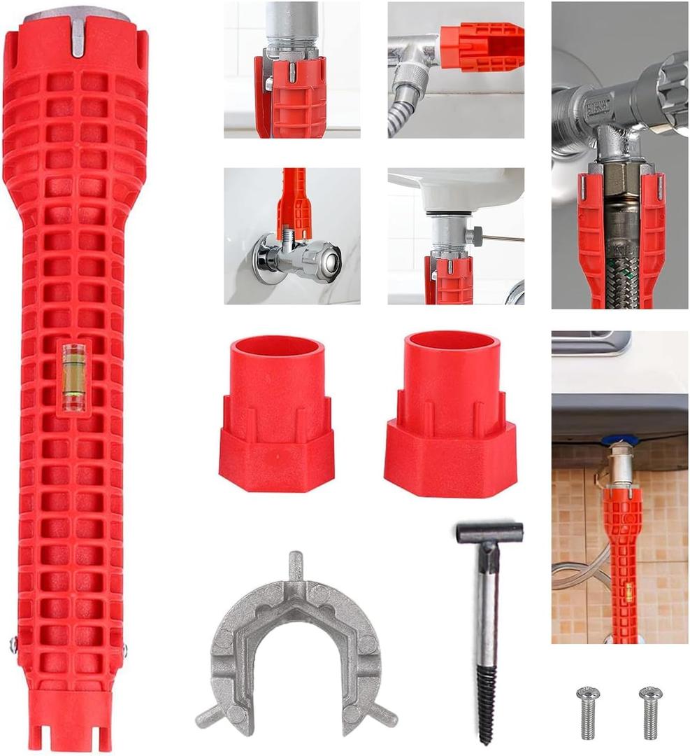 8 in 1 Faucet Wrench Tool, Water Pipe Wrench with Comfortable Grip, Tap Spanner for Tight Space, Multi-Functional Tap Spanner Set for Sink, Bathroom and Kitchen Plumbing Repair