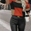 SISKIN Color Block Patchwork Pullover Sweater for Women, Crew Neck Long Sleeve Casual Fall Pullover Sweaters 2025 (Large, Brown)