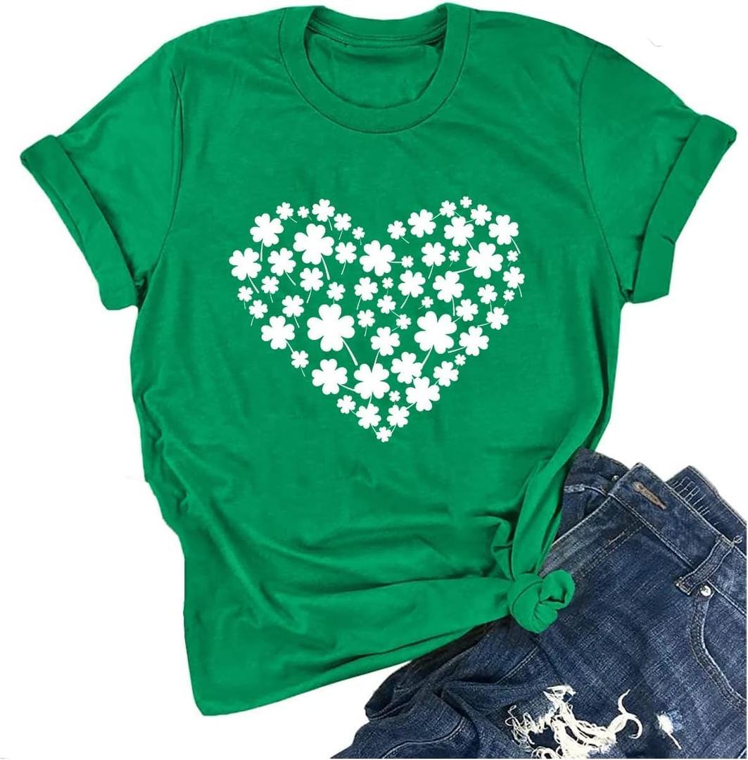 Yimoya Womens Feelin Willie Lucky T-Shirt Casual Shamrock St Patrick's Day Shirt Irish Tees (X-Large, Green-3)
