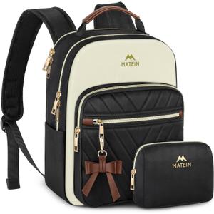 MATEIN Mini Backpack Purse for Women, Fashion Small Purse Backpack, Waterproof Casual Daily Cute Shoulder Bag Ladies Handbags for Travel Work College, 2pcs Sets, Black-Beige (Small-12.9 inch)