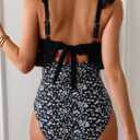 Eomenie One Piece Swimsuit for Women Tummy Control Ruffle Bathing Suit V Neck Ruched Swim Suit Slimming Cutout Swimwear (Black White Print, X-Large)