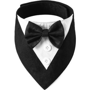 ADOGGYGO Formal Dog Tuxedo, Wedding Dog Bandana Collar with Bowtie, Adjustable Puppy Birthday Wedding Tux Outfit for Small Dogs Pets (S, Black)