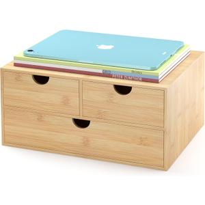 Bamboo Desk Drawer Organizer, Large Desktop Organizer with Drawers Tabletop Storage Organization Box for Office Home Toiletries Supplies Vanity, No Assembly Required (L-3 Drawers)