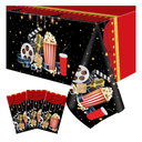 Buryeah 3 Pieces Movie Night Tablecloth Plastic Table Covers Movie Theater Table Cloth for Party Supplies Red Carpet Birthday Party Decor, 54 x 108 Inch