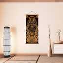 2 x Warriors Dreams Canvas Wall Art Print Poster Armored Helmet Samurai spirit with Scroll Wood Framed Ready to Hanger Home Karate Hall Sushi Restaurant Decor 16x35