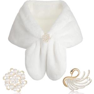Geyoga Faux Fur Shawl Wrap Stole Shrug Winter Bridal Wedding Scarf Wrap with Faux Pearl Rhinestone Brooches for Women 1920s (Large, White) Geyoga Faux Fur Shawl Wrap Stole Shrug Winter Bridal Wedding Scarf Wrap with Faux Pearl Rhinestone Brooches for Women 1920s (Large, White)