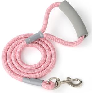 Mile High Life Dog Leash, with Comfortable Padded Handle, Pink Nylon Rope Leash with Steel Tips, Heavy Duty 5 Feet Pet Leashes (Pink,60 Inches)
