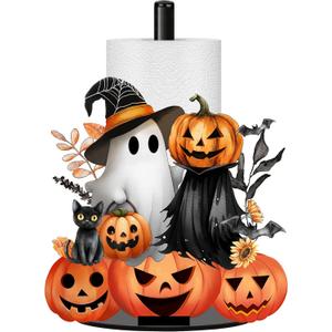 Halloween Decor Paper Towel Holder, Black Ghost Towels Paper Holder for Kitchen Countertop, Fall Party Decoration Paper Stand Dispenser Holders Pumpkins Steady Roll Holder for Fall Holiday
