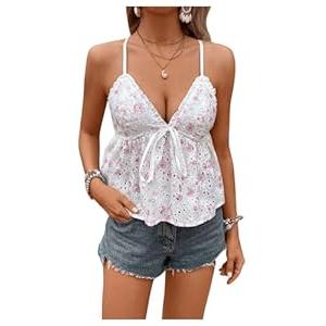 SOLY HUX Women's Summer Spaghetti Strap Cami Top Ruffle Hem Camisole Floral Sleeveless Going Out Tops Small
