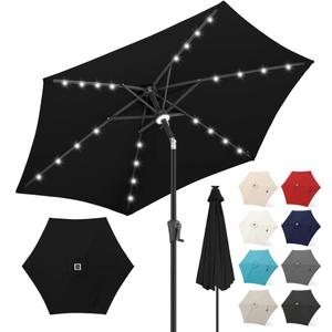 FLAME&SHADE Solar Patio Umbrella with Centre Light, 7.5 FT Black