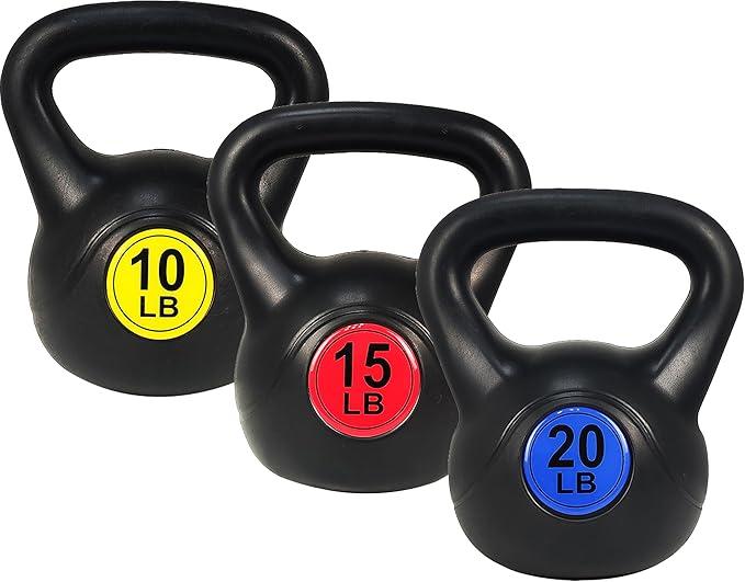 OLIXIS 3-Piece Kettlebell Set, Wide Grip Kettlebell Exercise Fitness Weight Set for Home Gym, Strength Training, 45LBS Set