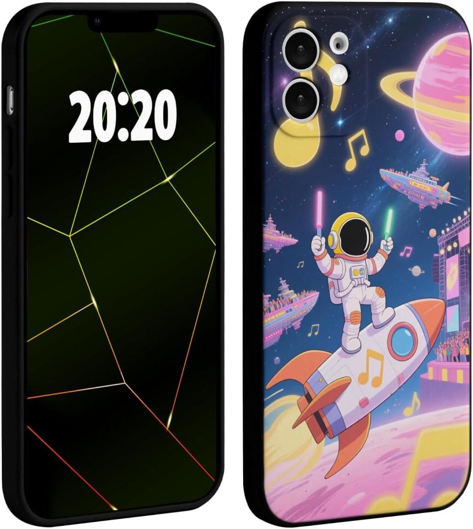 2 x Cute Astronaut Phone Case for iPhone 12 Case for Boys,Cool Cartoon Rocket Design Luxury Aesthetic Shockproof Pattern Camera Protection Cover Compatible with iPhone 12 Cases