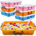 Suzile 6 Pcs Portable Sand Tray with Lid Small Colorful Sensory Bin Play Plastic Sand Tray with Handles Gift for Christmas Water Sand Beads Container, 14.96 x 9.84 x 3.35 Inches, Blue, Orange, Pink