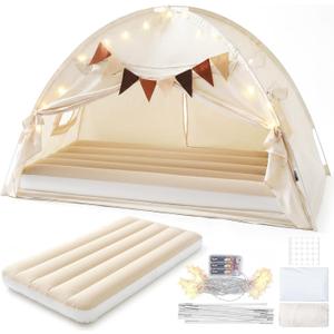 GliCraft Inflatable Toddler Travel Bed with Tent, Portable Kids Air Mattress with Stars Lights & Flags, Ideal for Home, Traveling, Camping, Electric Pump is Not Included