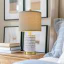 PORTRES 19" Farmhouse 3-Way Dimmable Touch Ceramic Table Lamp Set of 2 White Bedside Lamps for Bedroom Lamps for Living Room Nightstand Lamp End Table lamps with USB A+C Charging Ports(Bulbs Included)