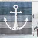 Ambesonne Anchor Blue Pattern Shower Curtain with Hooks Nautical Style Rustic Illustration of Timeworn Marine Motif Old Weathered Planks Oceanic Farm House Decor for Bathroom 69" W x 70" L Cadet Grey (69"W x 70"L (Pack of 1), Blue Grey)