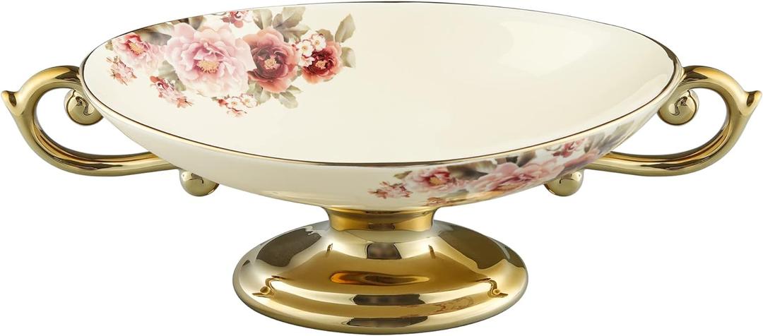 fanquare Floral Footed Fruit Bowl for Party, Fruit Holder for Kitchen Countertop, Decorative Bowls for Centerpieces (Round bottom)