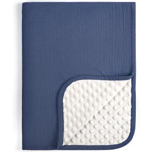 lulumoon Baby Blankets for Boys Newborn: Reversible Muslin & Minky Dotted Backing - Thermal Receiving Blanket for Stroller & Registry Gift 30"x40"(Blue)