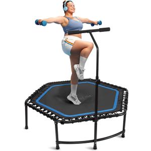 SereneLife 40"/50" Mini Trampoline for Adults - 450/550LBS Fitness Trampoline with Reinforced Springs & Adjustable Safety Handle - Stable & Quiet Supports Whole-Body Workout & Relaxation