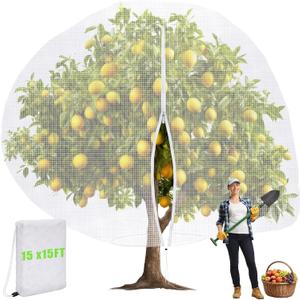 15 x 15 ft Large Fruit Tree Netting for Protecting Fruit from Squirrels Birds Bug Deer & Rat Garden Mesh Netting with Zipper and Drawstring Heavy Duty Tree Covers for Garden Bushes