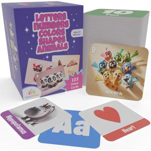 2 x Letters, Numbers, Colors, Shapes & Animals Flashcards for Toddlers | Fun Educational Learning Toys | Premium Quality Cards for Kids Ages 1-3 | Early Childhood Learning & Development