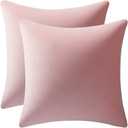 DEZENE 18x18 Throw Pillow Covers Pink: 2 Pack Cozy Soft Velvet Square Decorative Pillow Cases for Farmhouse Home Decor