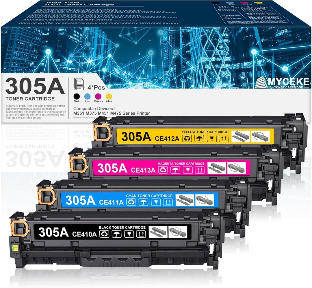305A Toner Cartridge Replacement for HP 305A CE410A CE411A CE412A CE413A Toner for Laser Pro 400 Color M451dn M451dw M451nw Pro 300 M375nw M475dw M475dn Printer (4 Pack, Black/Cyan/Magenta/Yellow)