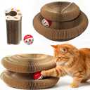 2 x 2-Pack Magic Organ Cat Toy | Kitty Curls Cat Toy | Reversible Cat Scratcher Pad with Bell Balls, Corrugated Cardboard Scratching Board for Indoor Cats, Furniture Protection