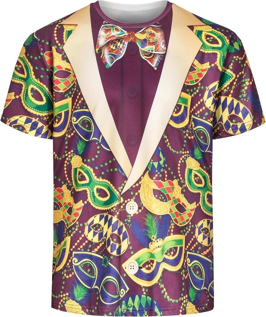 Mens 4th of July Hawaiian T-Shirt,American Flag Tie Dye Shirts,Mardi Gras St Patricks Day Hawaiian T-Shirt (L)