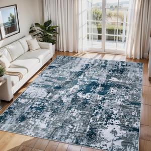 6x9 Area Rugs for Living Room Rug Washable: Abstract Rug for Dining Room Bedroom Carpet Non Slip 6 by 9 Indoor Modern Nursery Home Office Navy Grey (6' x 9')