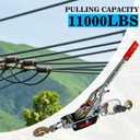 Come Along Winch 11000 lbs, Heavy Duty Hand Winch Cable with Dual Gears, 12.14ft Steel Cable, 3 Hooks, Automotive Hoist Cable Puller for Recovery Gear, Vehicle, Fence, 5T/11000 lbs
