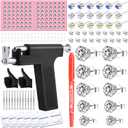 Professional Ear Piercing Kit with 63 Pairs of Cubic Zirconia Stones Ear Stud Earrings with Multi Purpose Black Reusable Ear Piercing Gun Silver Sticks for Salon & Home Piercings