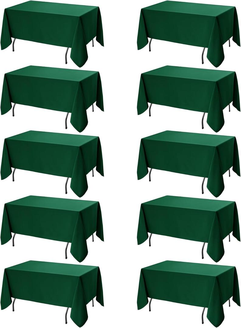 Dailyset 10-Pack Hunter Green Tablecloths for Rectangle Tables, 60 x 120 Inches, Stain-Resistant Polyester Fabric for 6 Foot Tables - Washable Table Covers for Weddings, Birthday Parties, Events