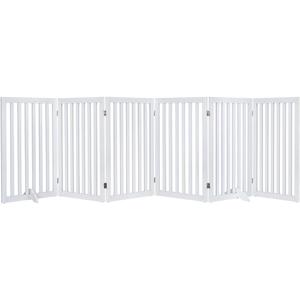 unipaws 120" Extra Wide Pet Gate, Free Standing Dog Gate for Doorways, Stairs, Foldable Gate & Room Divider, Wooden Puppy Playpen, Expandable Barrier for The House, Indoor Use (36" H, White)