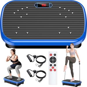 Vibration Plate Exercise Machine Weight Loss, Whole Body Vibration Plate for Lymphatic Drainage, 180 Adjustable Speeds Vibrating Plate Fitness Platform for Women Men (Navy Blue)
